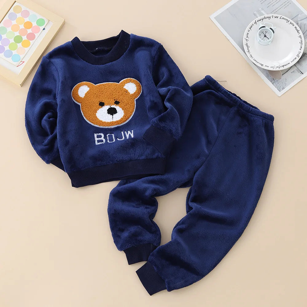 Kids Coral Fleece Pajama Set - Cartoon Print Two-Piece Sleepwear - photo 12