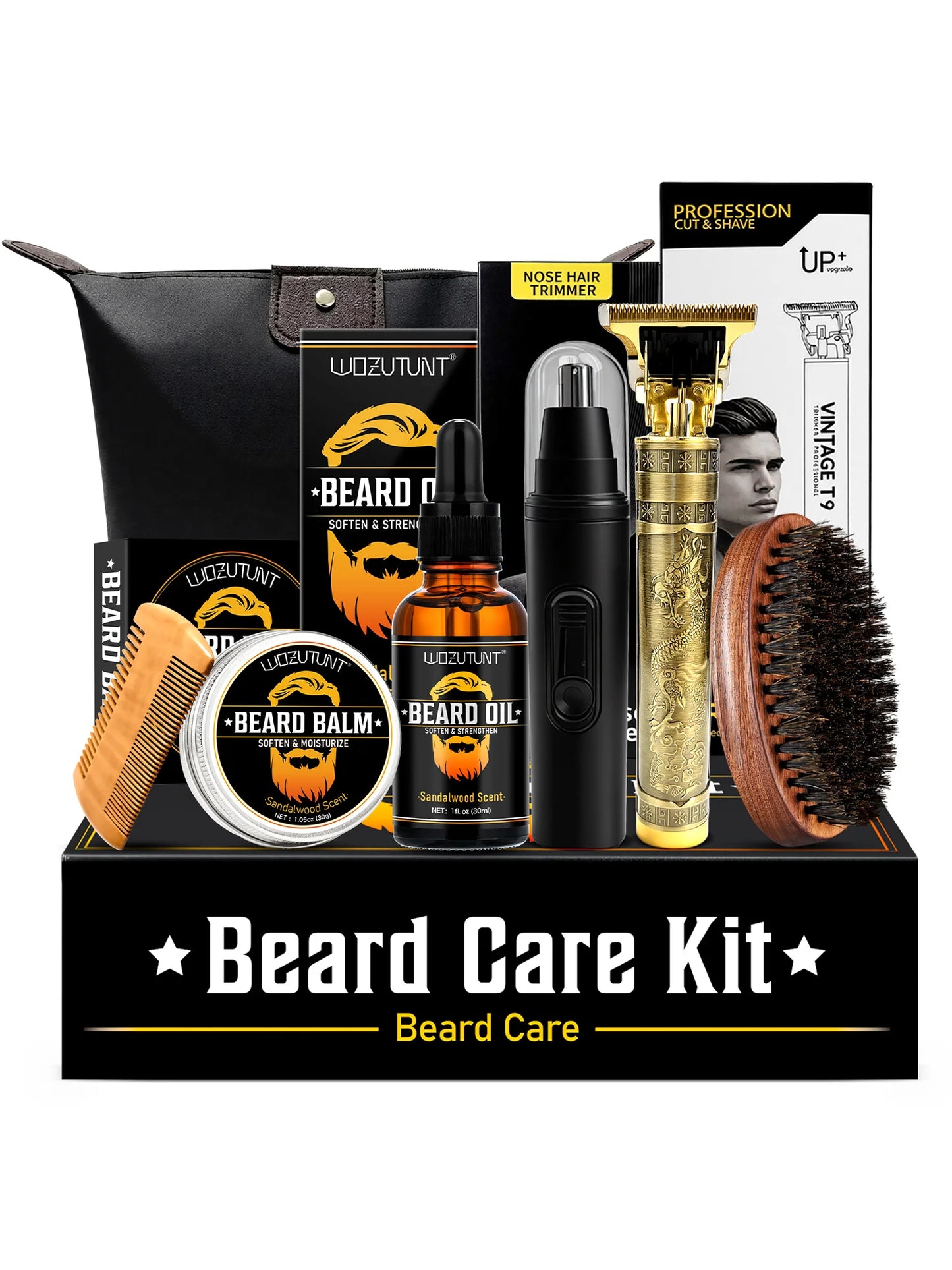 Men's Beard Grooming Kit — T9 Trimmer, Oil, Balm, Brush & Comb