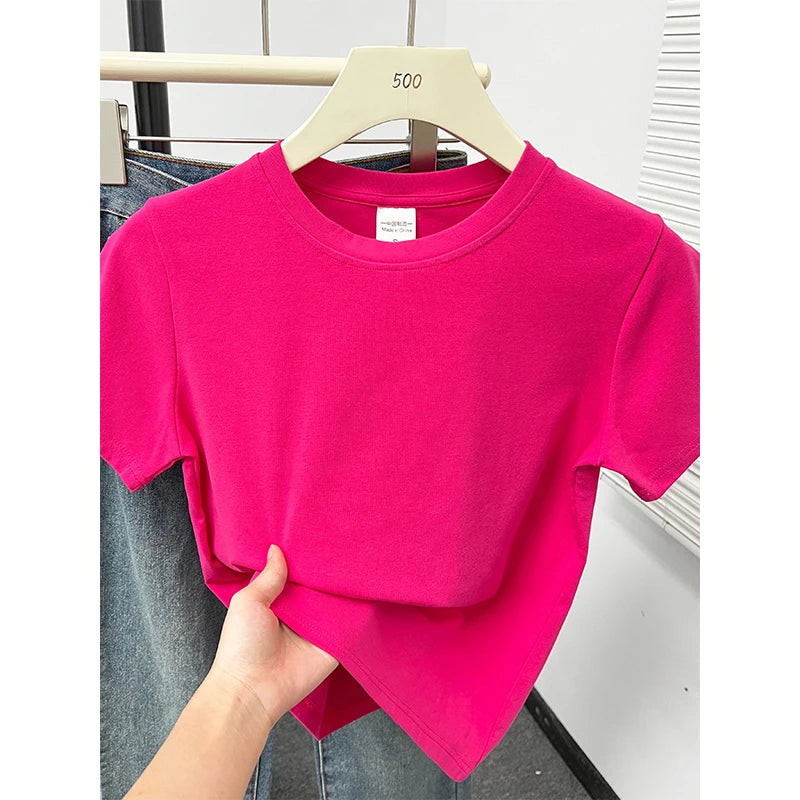 Women's Solid Short Sleeve Tee — Casual Y2K Top