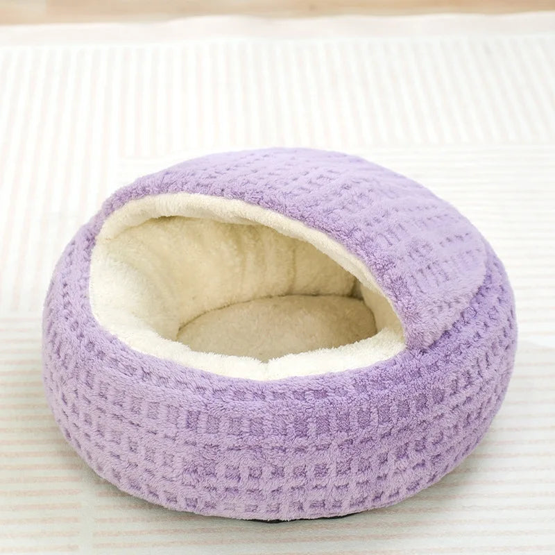 Cat Bed Mat for Autumn and Winter Thickened Warmth Semi-Enclosed House Security Shell-Shaped Cats Nest Pet Sleeping Accessories