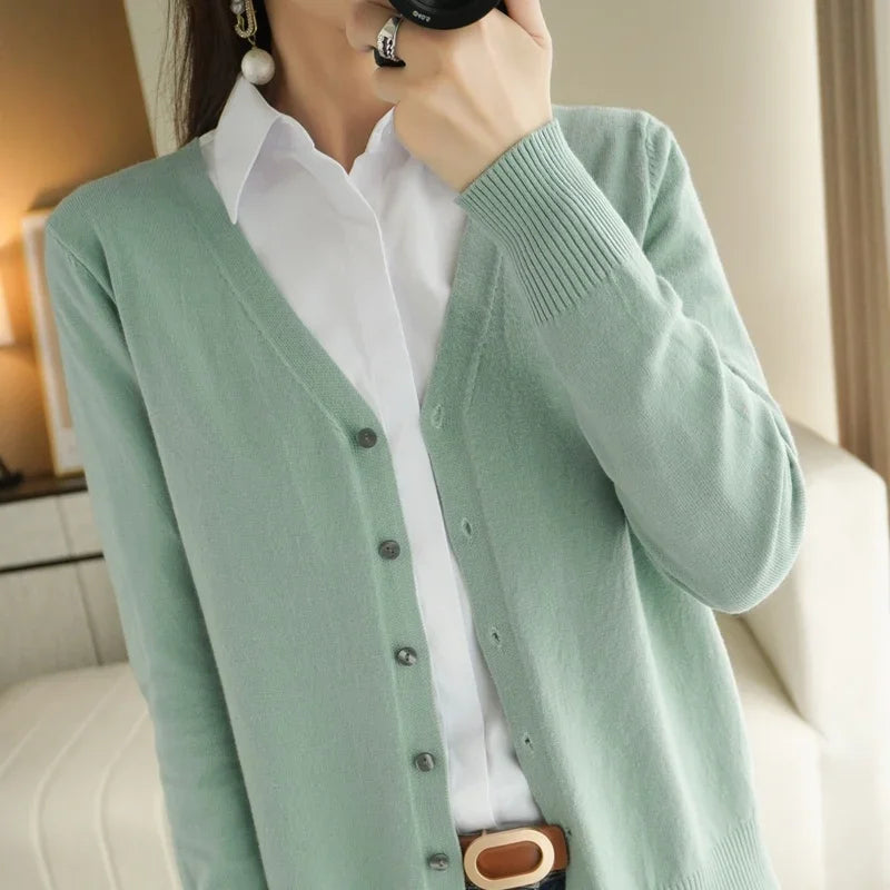 Women's Thin V-Neck Knit Cardigan - Open Front Spring Sweater - photo 11