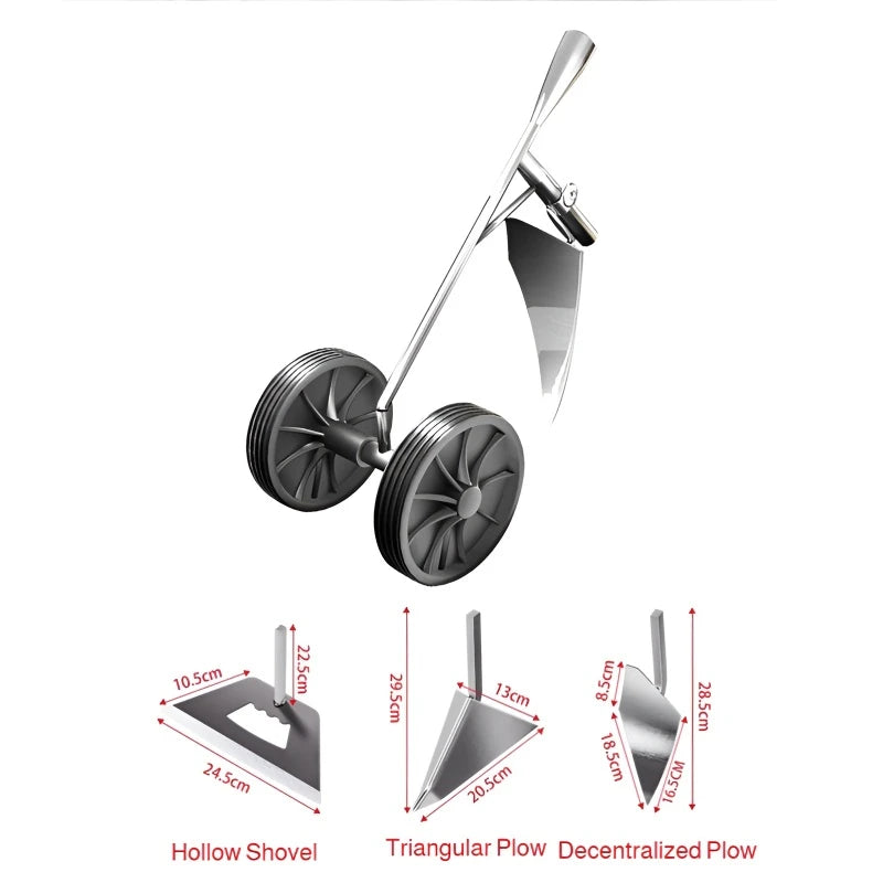 Hand-pulled Multi-function Plow 3 in 1 Multi-Function Wheel Hoe Cultivator, Double Wheels Weeder Tiller Furrow Plow for Garden F