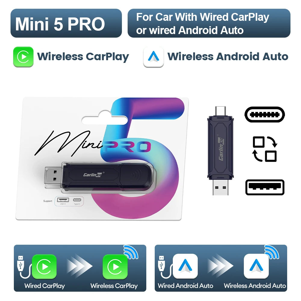 CarlinKit 5.0 Mini Wireless CarPlay & Android Auto Adapter