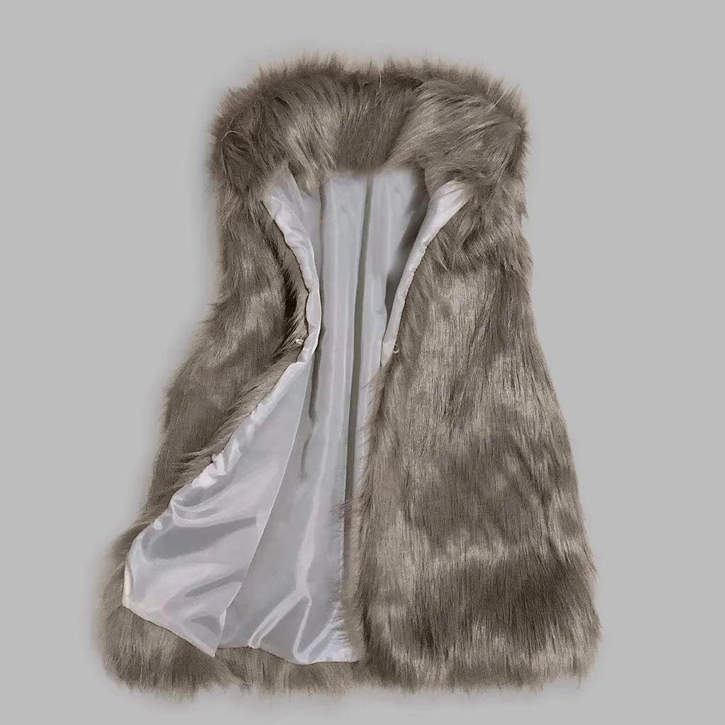 Women's Faux Fur Vest Coat - Stand Collar Sleeveless Winter Jacket - photo 8