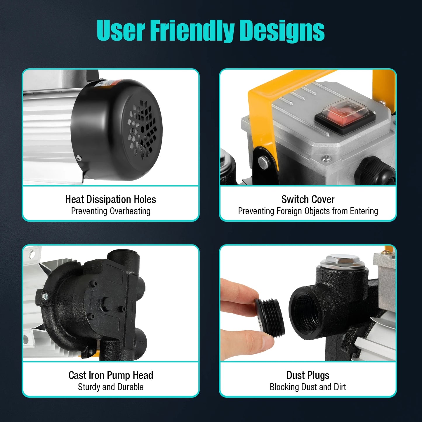 16GPM Commercial Electric Oil Pump Self Priming Transfer Fuel 60L/Min 110V 550W 30*20*20cm/ 11.8*7.9*7.9 In