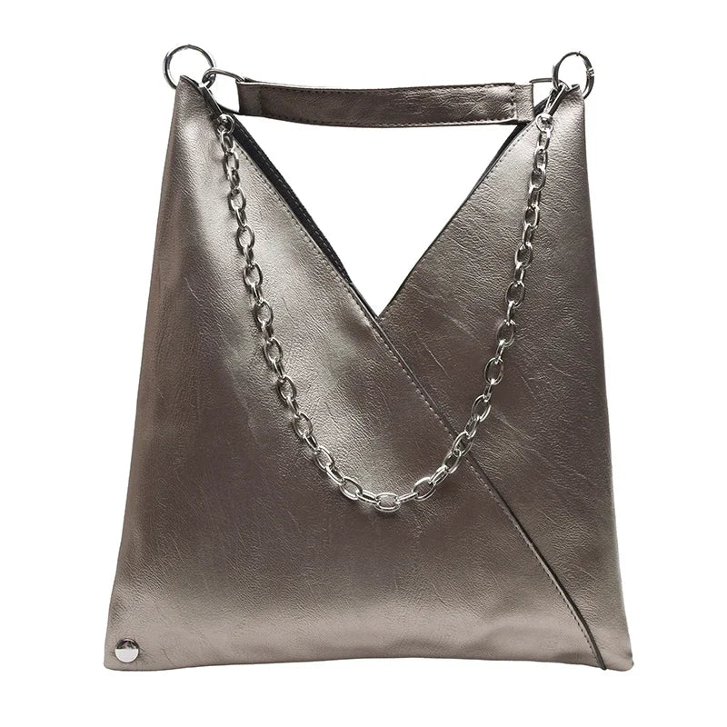 Women's Large Tote Handbag - Chain Strap Shoulder Bag with Rivets - photo 8