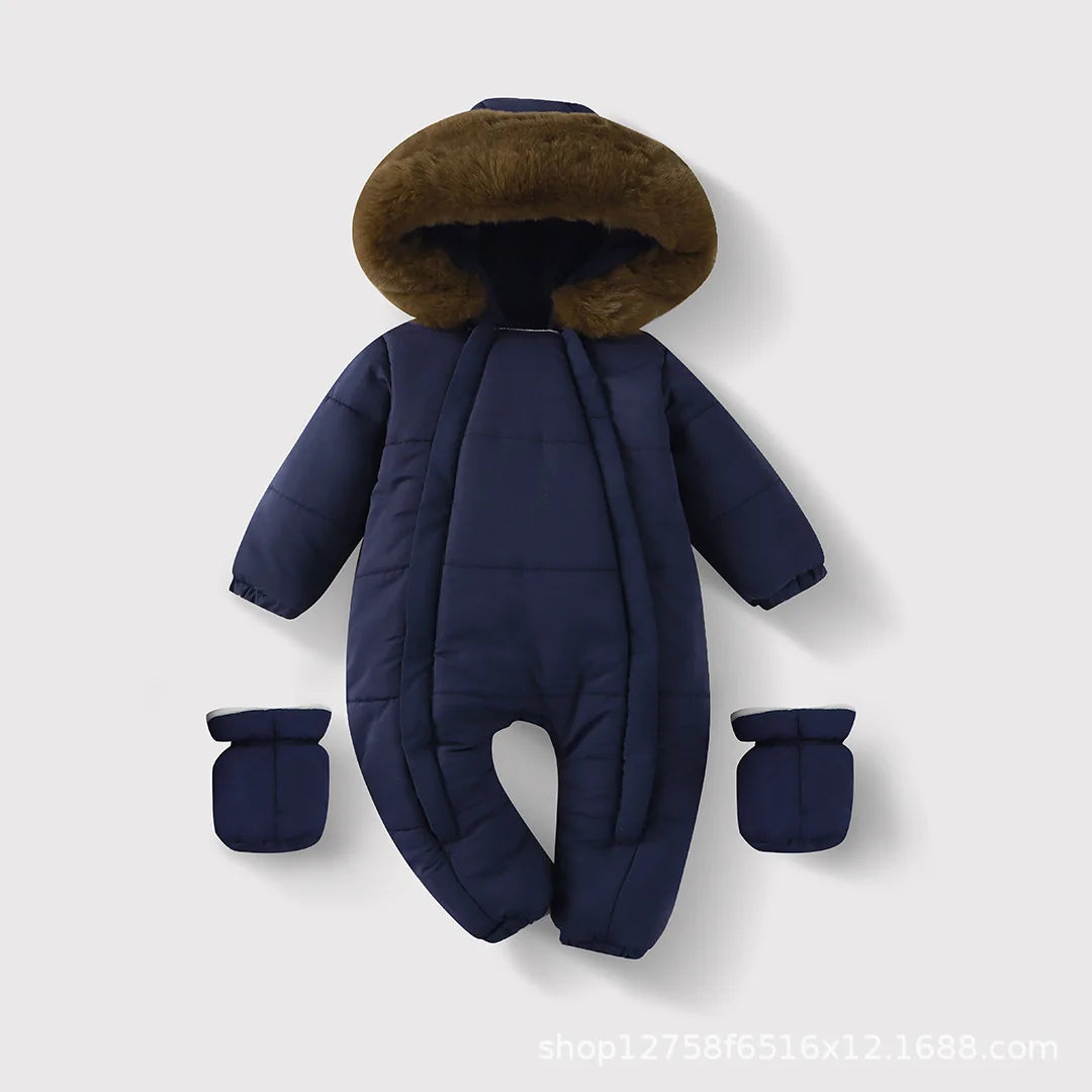 Newborn Hooded Winter Romper with Mittens - Velvet-Lined Baby Jumpsuit - photo 11