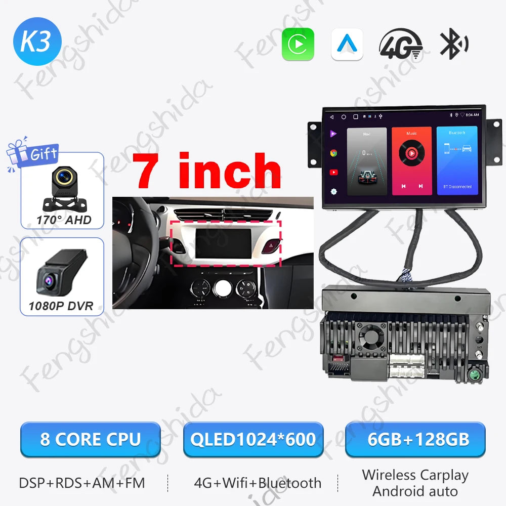 7" Android Car Stereo for Citroen C3 & DS3 (2010–2016) — CarPlay, Android Auto, GPS, WiFi