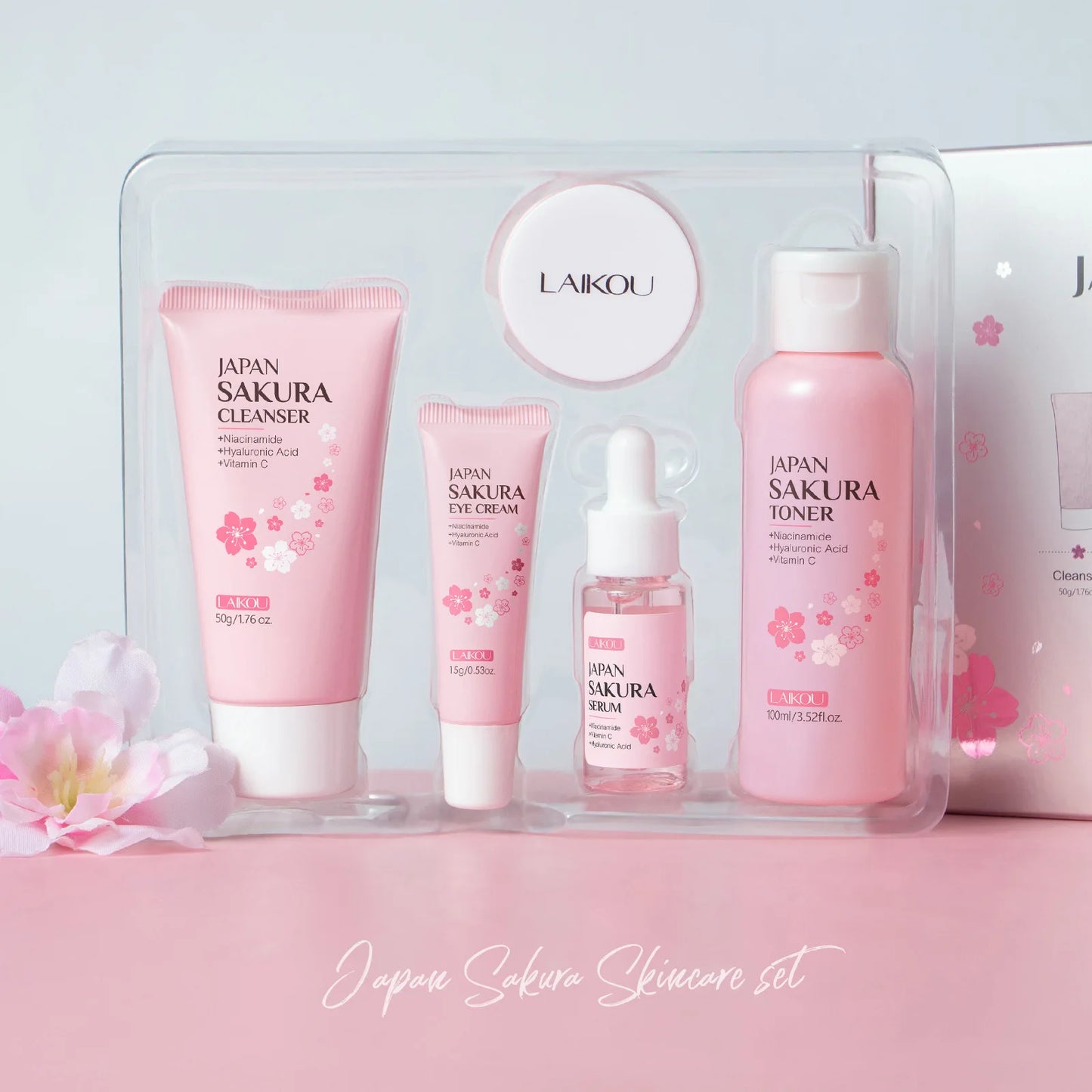 5pcs/set Laikou Sakura Skin Care Set Facial Cleanser Toner Face Serum Eye Cream Hydrating Moisturizing Anti Aging Skin Care Kit