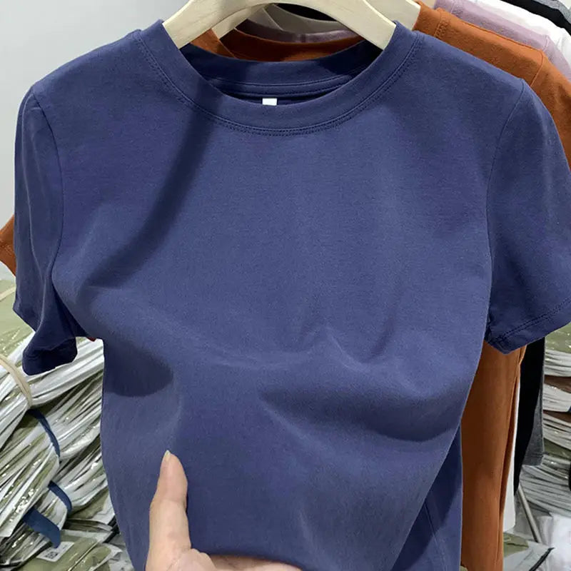 Cotton Black Short-sleeved T-shirt Women's Korean Version Loose High-quality Crew Neck Summer New Streetwear