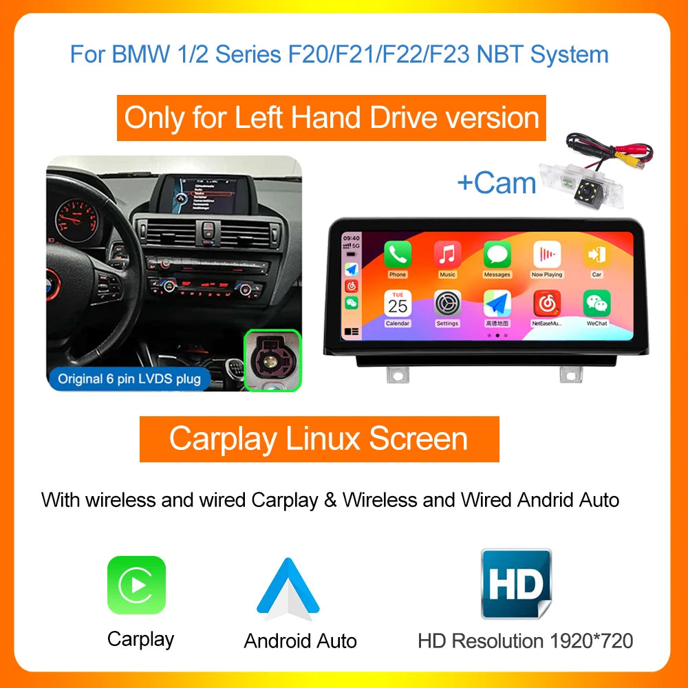 AUTOTOP 10.25”1920*720 Wireless Carplay Android Auto Car multimedia player for F20 F21 F22 F30 F31 F32 F33 F34 F36 NBT 2026-2026