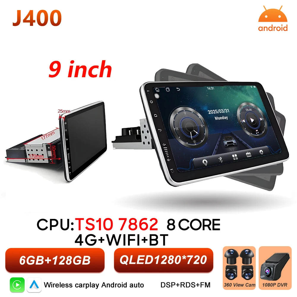 Android 15 1 DIN Screen Universal 9 10 inch Car Stereo CarPlay Car Radio Android Auto GPS Multimedia Player WiFi Player QLED BT