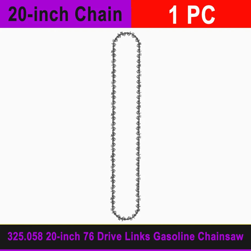 20" Professional Gas Chainsaw 76DL Chain 0.325" Pitch 0.058" Guide Tooth Top-quality Alloy Rounded 20 inch Gasoline Chainsaw Set