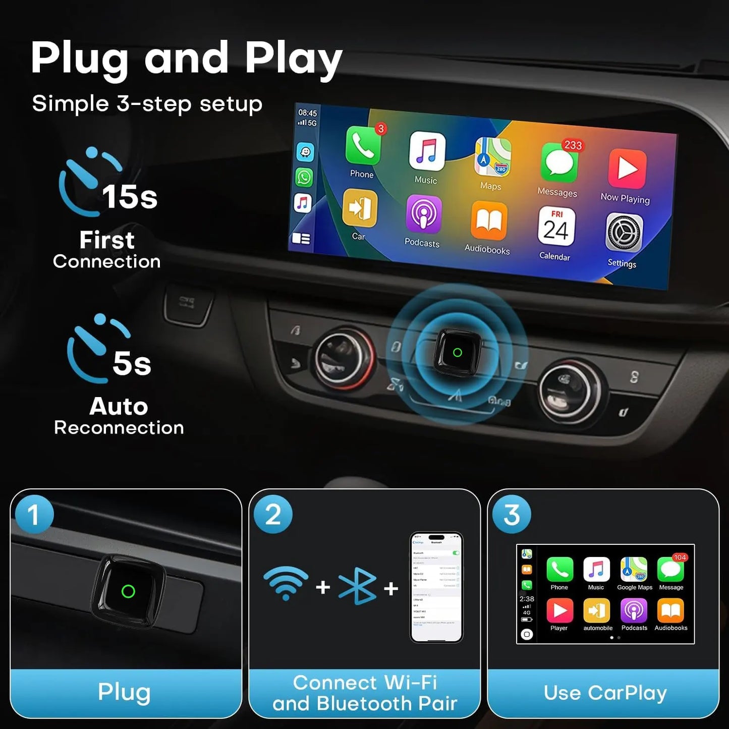 Wooboobox 2in1 Adapter Wireless CarPlay Android Auto Dongle AI Smart Box 2026 New 5G WiFi For Car with Wire CarPlay Android Auto