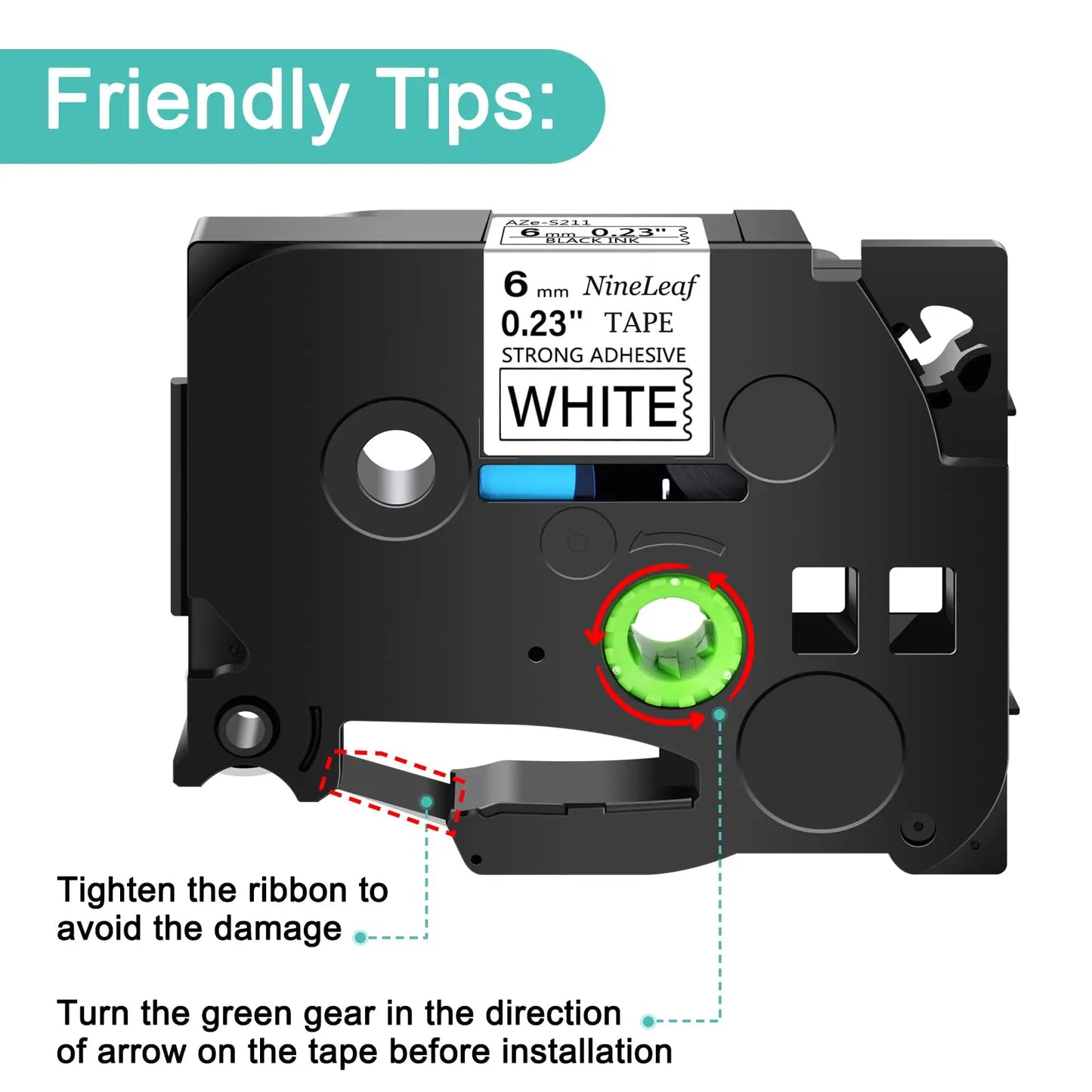 5PK Strong Adhesive Laminated Label Tape Compatible for Brother TZE-S211 6mm Black on White Label Tape for PT-1000 Label Printer