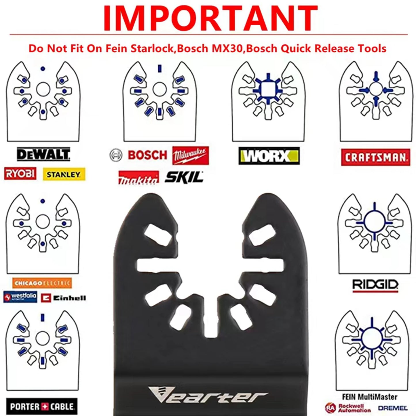 Vearter 5-Pc Diamond Oscillating Multi-Tool Blades — Grout & Tile