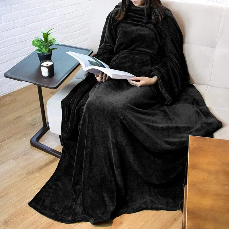 Wearable Sleeved Blanket with Large Pocket - Flannel Sofa Blanket - photo 6