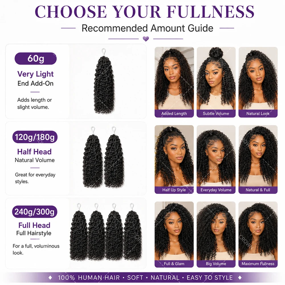 Burmese Curly Crochet Human Hair Knots Feather Crochet Hair Extensions For Women Invisible Knotless Kinky Curly Braiding Hair