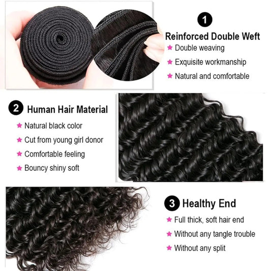 Solid Weaving Deep Wave Human Hair Bundles Curly Hair Weaving Raw Tissage Double Weft Deep Curly Hair Extensions 1/2/4 Pcs