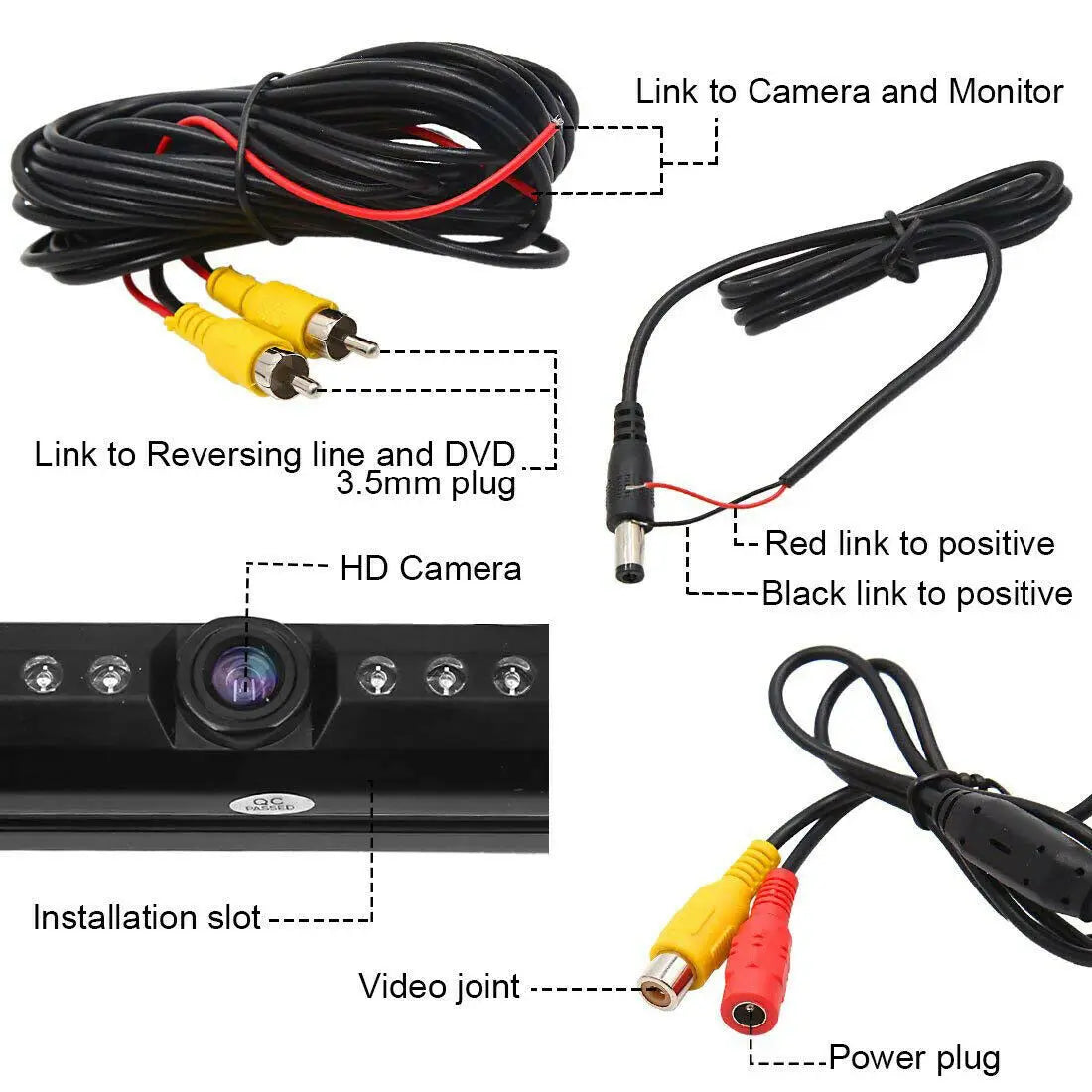Universal License Plate Backup Camera with Night Vision & LED