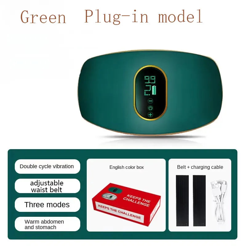 Vibration Abdomen Slimming Machine – EMS Fat Burning Waist & Belly Massage Fitness Device (White/Green)