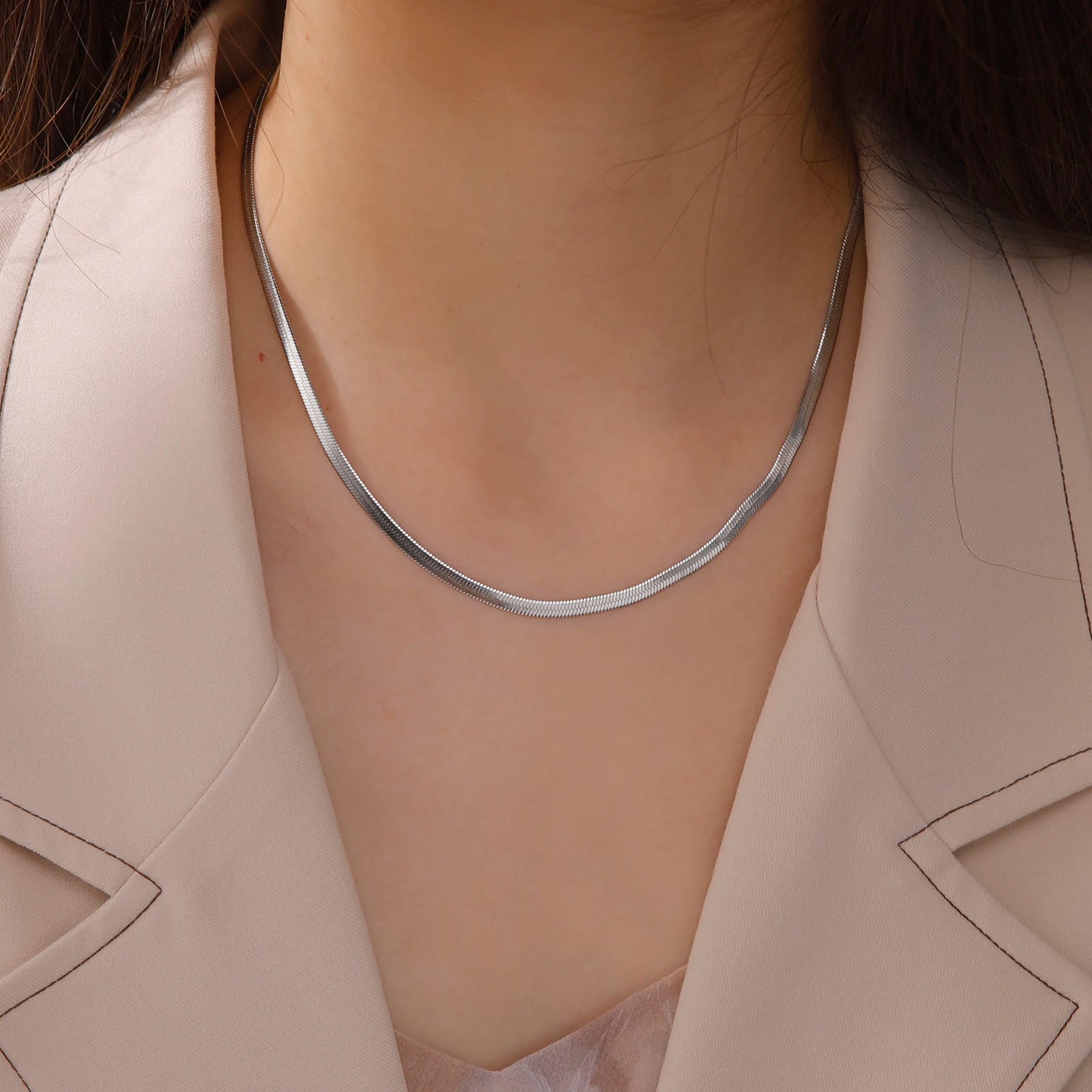 Stainless Steel Snake Chain Necklace — Gold & Silver Herringbone Choker for Women and Men
