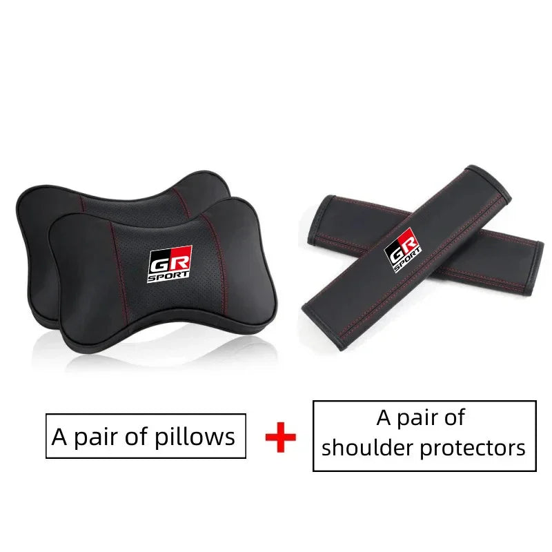 PU Leather Car Headrest Pillow Seatbelt Shoulder Pad For Toyota GR Sport GAZOO RACING Yaris Hil Corolla Car Accessories