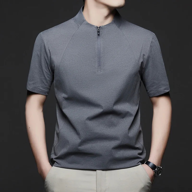 Men's Quarter-Zip Polo - Stand Collar, Simple Casual Daily Fit