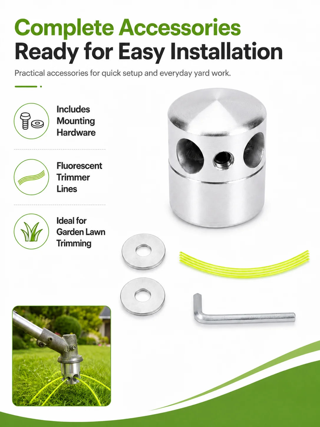 1Pc Aluminum Alloy Trimmer Head, Cylindrical Grass Cutter Head, 1in Hole, Steel Wire Ropes, Lawn Mower Garden Tool
