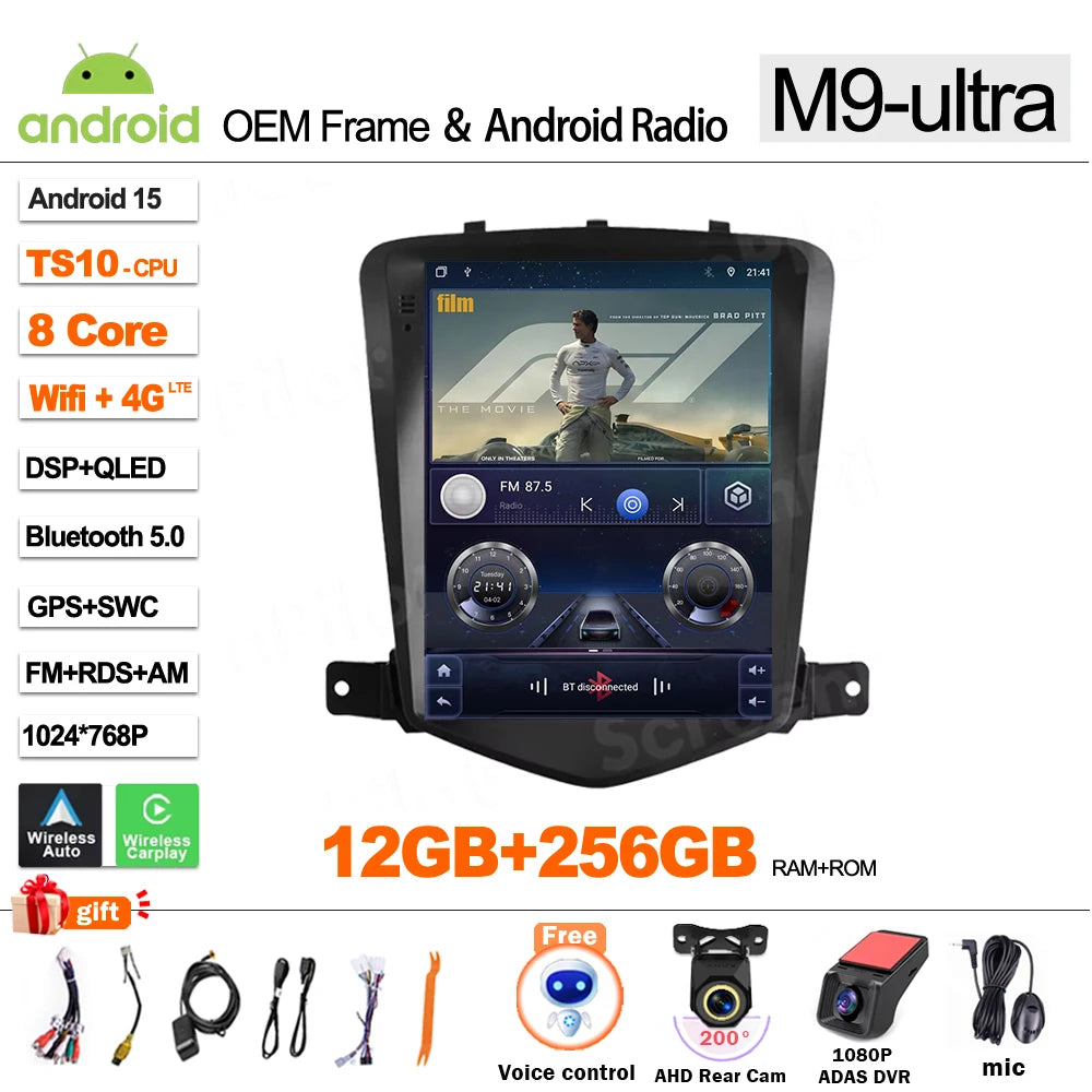 For Chevrolet Cruze J300 2008 - 2012 Android 16 Multimedia Video Player GPS Navigation Wireless Android Auto Touch Screen RDS