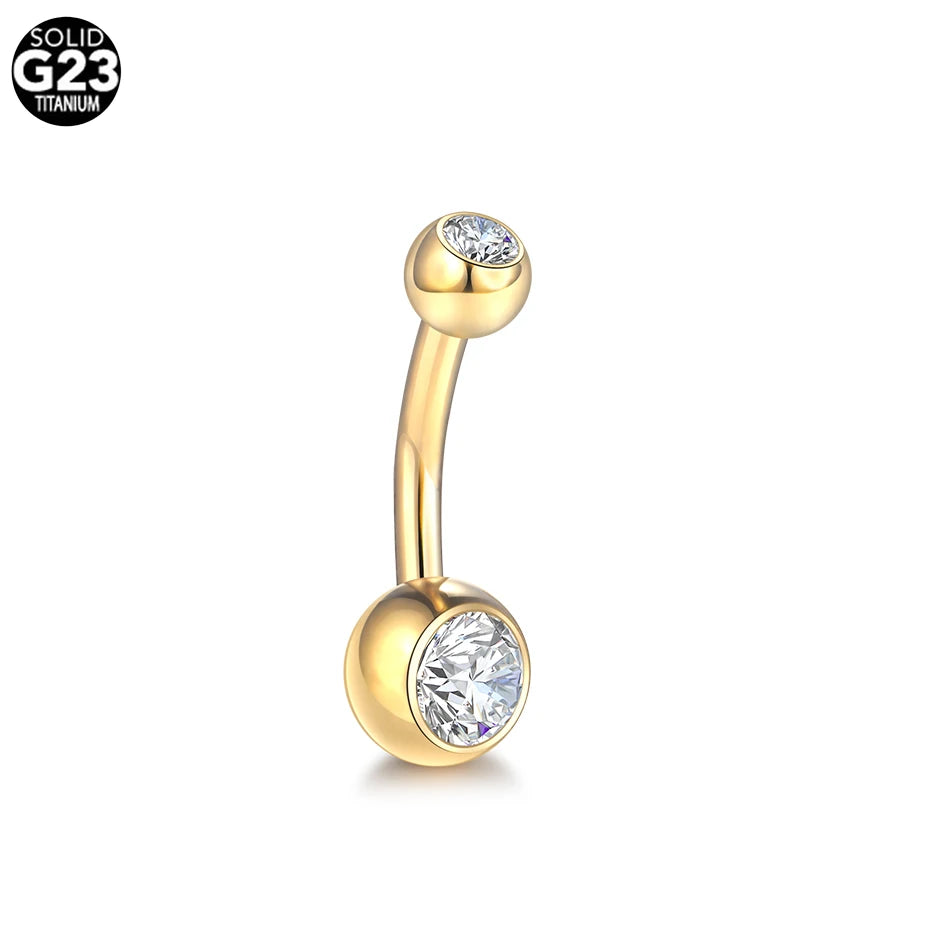 G23 Titanium Belly Button Ring — 14G Navel Bar with CZ Gem