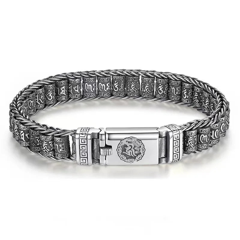 Tibetan Six-Word Mantra Bracelet – Adjustable Beaded Bangle for Men, Meaningful Gift