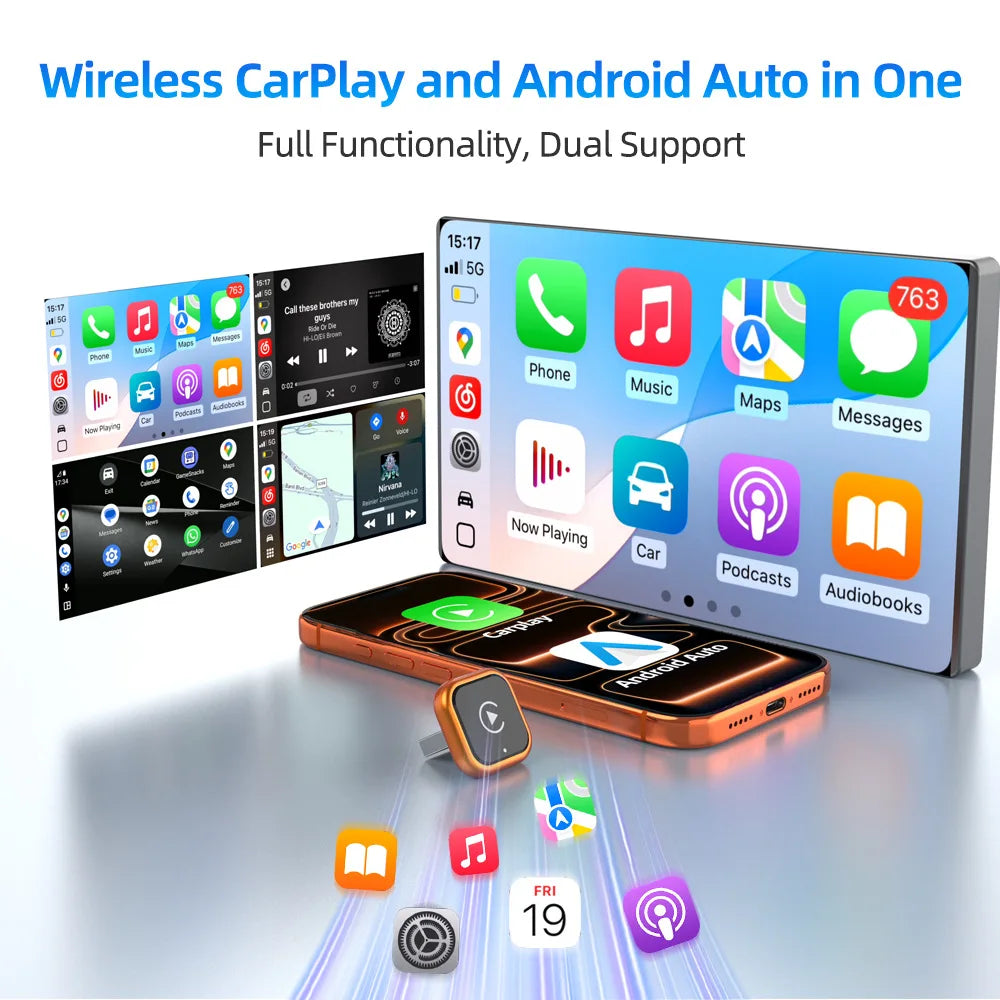 2026 Mini Wireless CarPlay Adapter Upgrade Wired to Wireless for CarPlay & Android Auto Plug and Play Fast Auto-Reconnect Stable