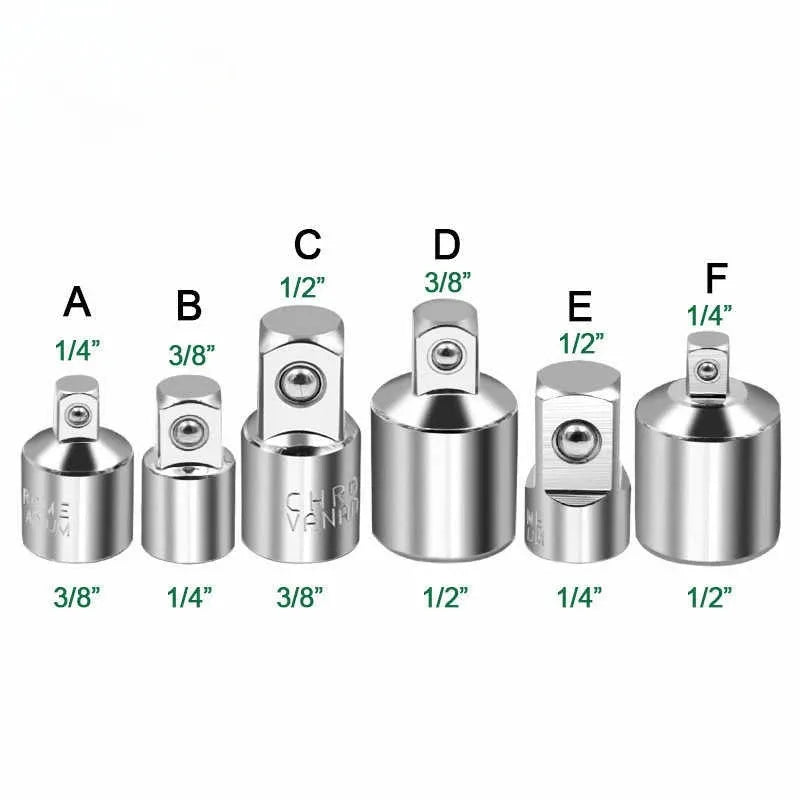 Sockets Set 1/4 Adapter 3/8 Adapter At 1/2 Tools For Mechanic 6pcs Ratchet Wrench Stainless Steel Converter Sleeve Head