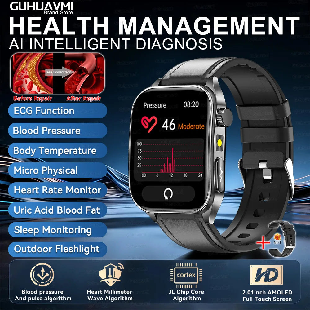2026 AI-GPT ECG Health Smartwatch – Blood Pressure, Lipid, Uric Acid & 650nm Dual-Probe Laser | Men & Women
