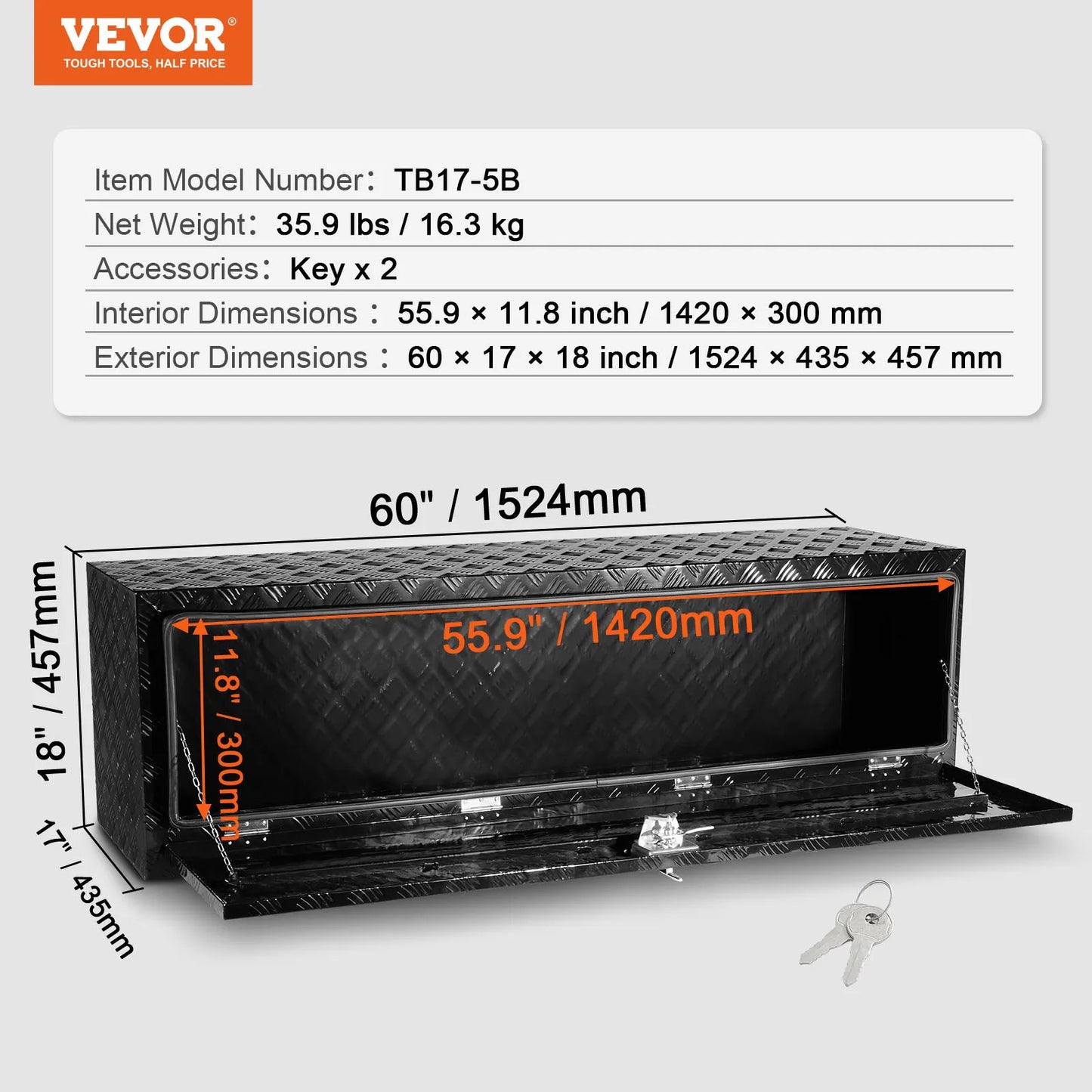 SucceBuy Underbody Truck Box Pickup Storage Box Heavy Duty Diamond Plate Tool Box with Lock&Keys Waterproof Trailer Storage Box