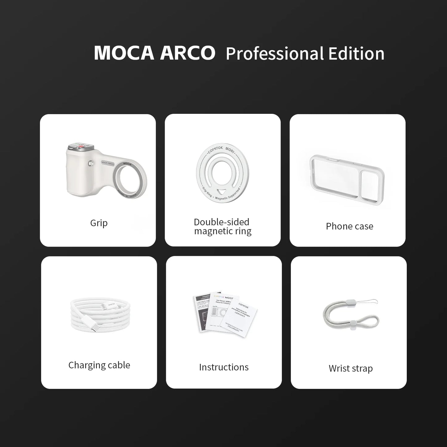 COMITOK MOCA ARCO Magnetic Camera Grip for iPhone Series Detachable Remote iOS17/18/26 Handle Holder for Vlog Recording Selfie