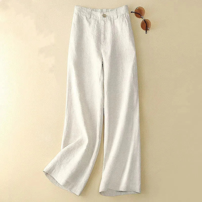 Linen Wide Leg Pants New Summer Thin Casual Solid Long Pants Women Elastic High Waisted Loose Cotton and Linen Straight Trousers