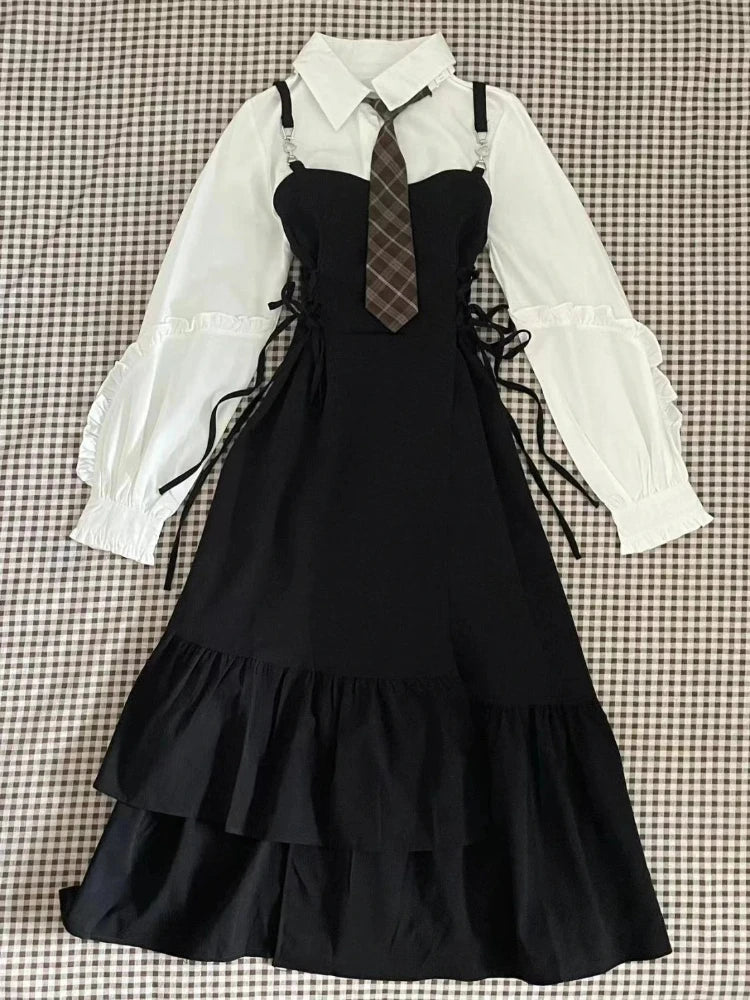 Autumn French Vintage Elegant Women Midi Dresses Y2k Casual Design Plaid Evening Dress New Fashion Office Korean Popular Clothes
