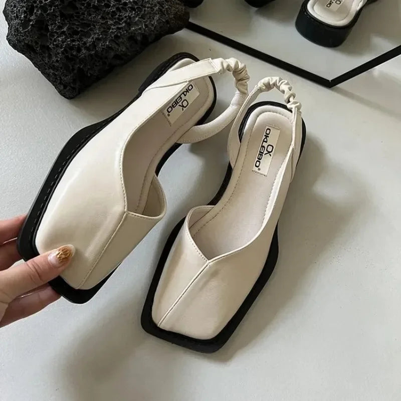 Mary-Jane Flat Sandals for Women — Elastic Strap Square-Toe Summer Shoes