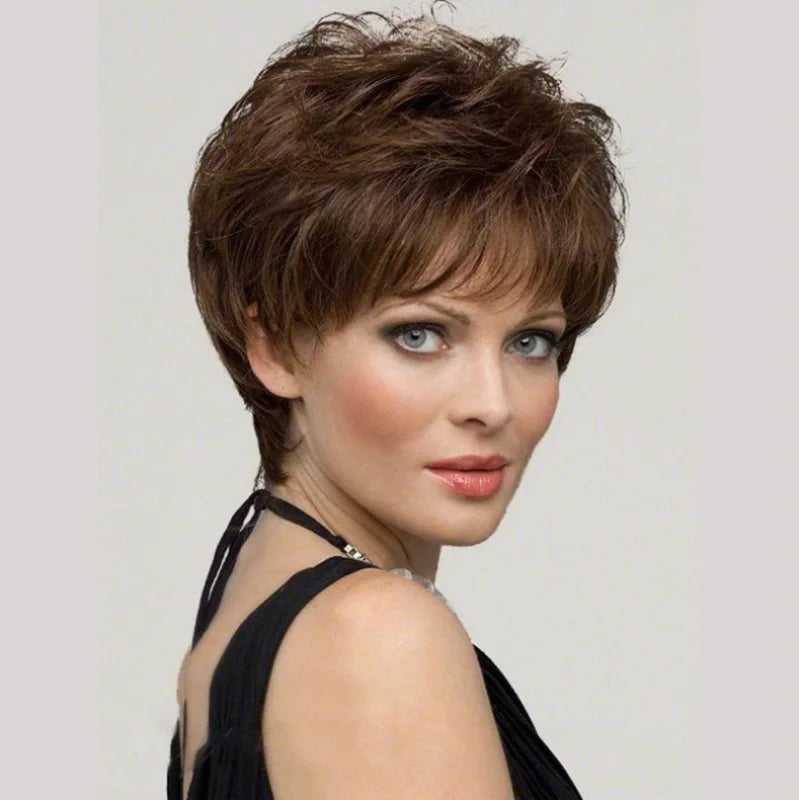 New wig female grandma grey fashion short curly hair for the elderly woven synthetic fiber high temperature silk head cover