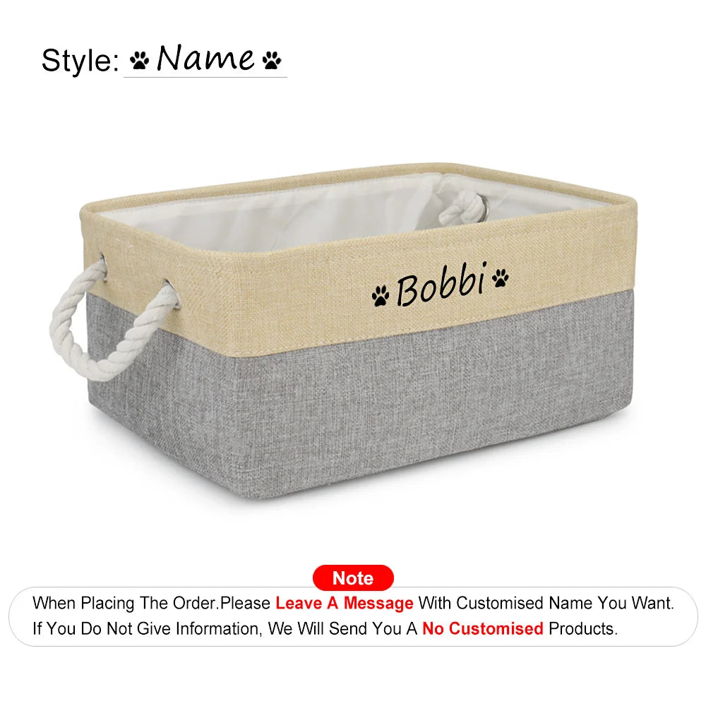 Custom Name Dog Toy Basket Cat Pet Foldable Box Print Personalized ID Storage Baskets For Clothes Pet Accessories
