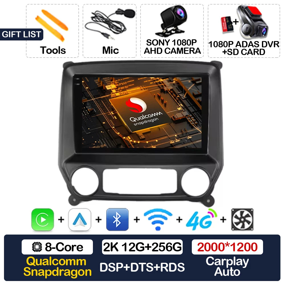 Android 16 Car Radio For Chevrolet Silverado 3 GMTK2 2014 2015 2016 2017 2018 Carplay Auto 2K Screen Multimedia Video Player GPS