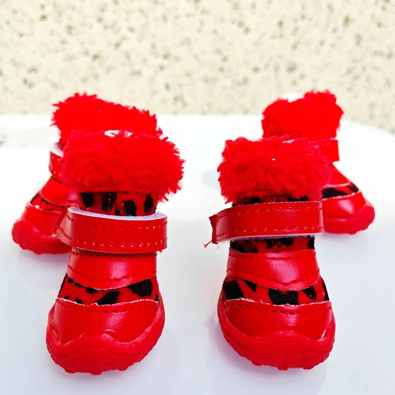 Leopard Print Dog Boots Set of 4 - Warm Winter Shoes for Small Breeds - photo 9