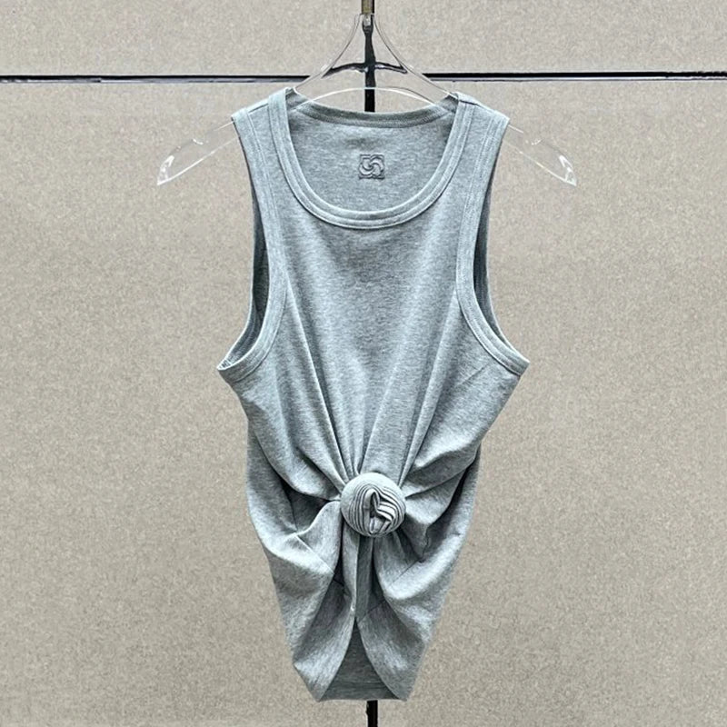 Women t-shirts New twisted flower knotted sleeveless top for summer 2026 Elastic slim pure cotton women's vest corset crop top