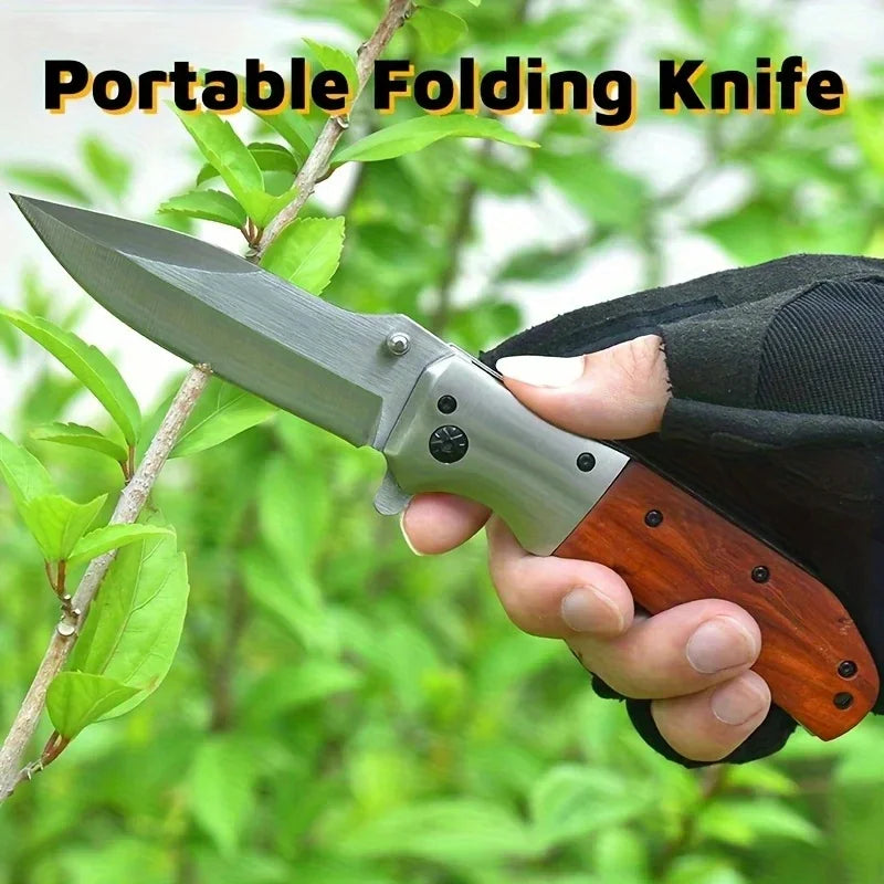 DOOM BLADE Portable Folding Knife - Stainless Steel Blade, Sharp V-Grind Edge & Spear Point Design, Lightweight Ergonomic Wood
