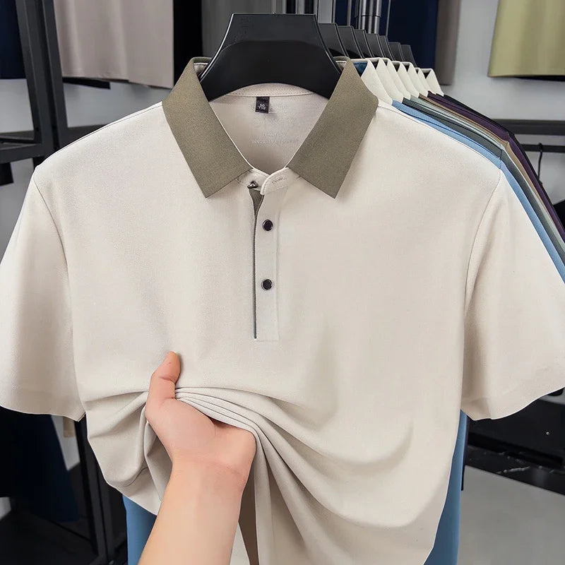 Men's Contrast-Collar Polo Shirt - Breathable Business Casual