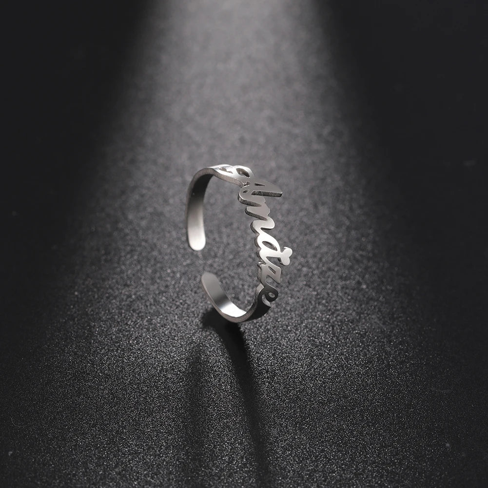 Custom Double First Name Finger Ring For Women Men Personalized Couple Family Gift Gold Color Stainless Steel Metal Jewelry