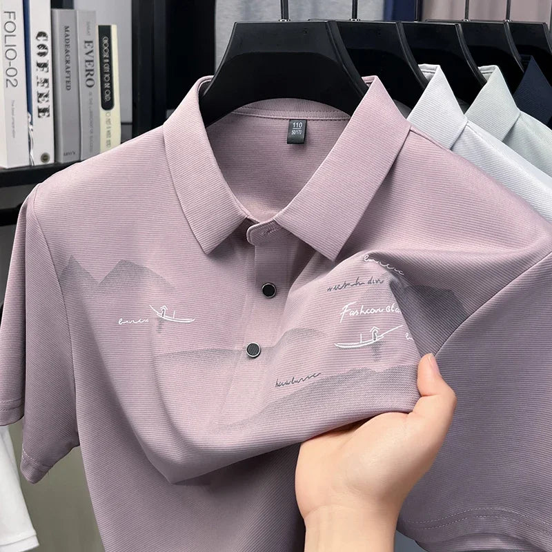 Men's Textured Mesh Polo - Cool-Touch Lapel, Two-Button Placket