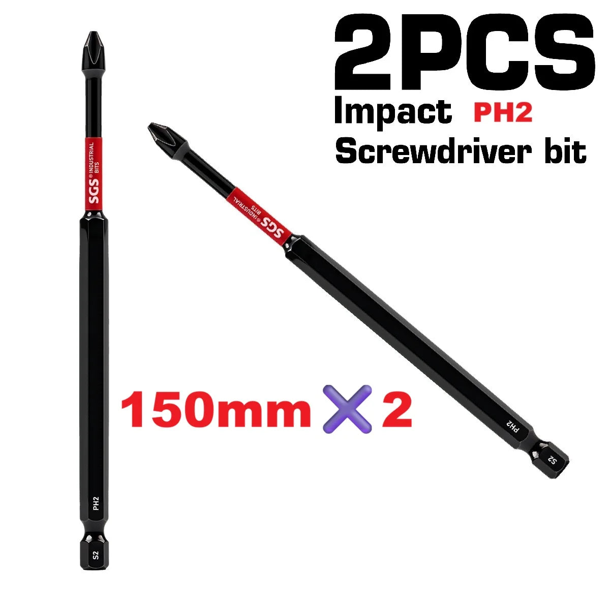 Titan Impact Universal Ph2 Magnetic Impact Bit, 150mm Extended Length, High-Strength S2 Steel, 1/4" Universal Hex Shank, Compatible with Electric Screwdrivers and Drills, Specialized Power Tool Set for Furniture Assembly / Au